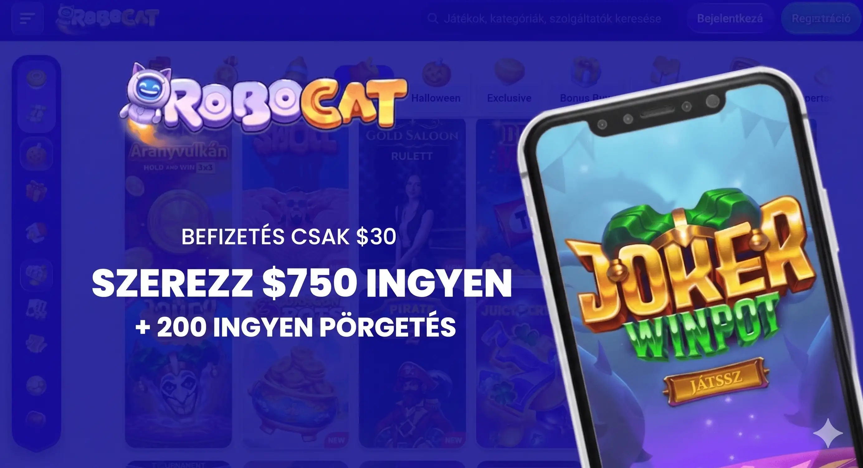 RoboCat mobilalkalmazás üdvözlő bónusz 750 dollár értékben